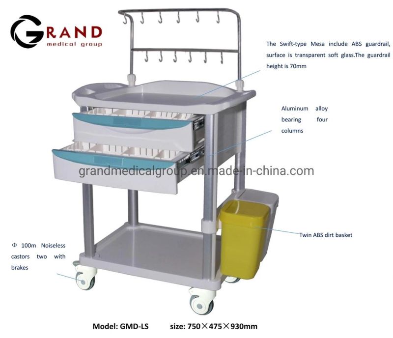 High Quality Medical Instrument Hospital ABS Drug Cart for Medication ABS Medicine Delivery Trolley