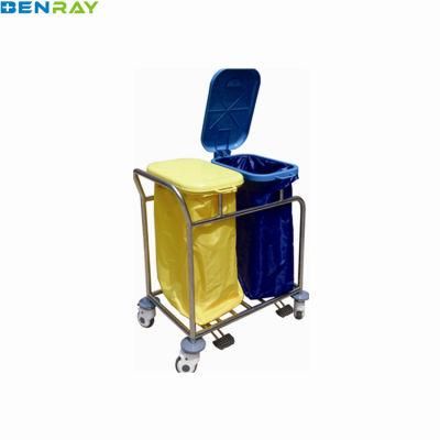 Hospital Crash Cart Foot Pedal Contral Stainless Steel Linen Trolley Double Bins