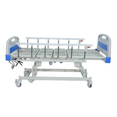 Medical Manual Five Function Hospital ICU Patient Nursing Care Bed with Foldable Side Rail