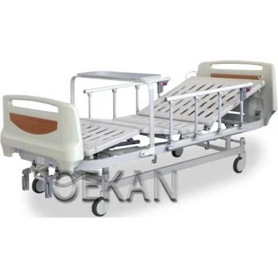 Factory Price Hospital Manual Adjustable Folding Patient Bed Clinic Single Movable Emergency Bed with Dining Table
