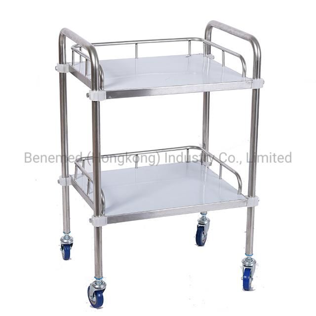Two Layers with Drawer Stainless Steel Medical Mobile Trolley Cart