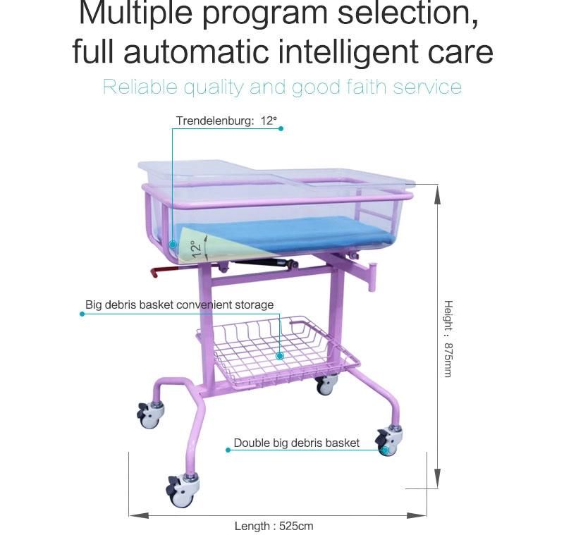 Hospital Medical Stainless Steel Adjustable Baby Crib Mobile Baby Medical Bed