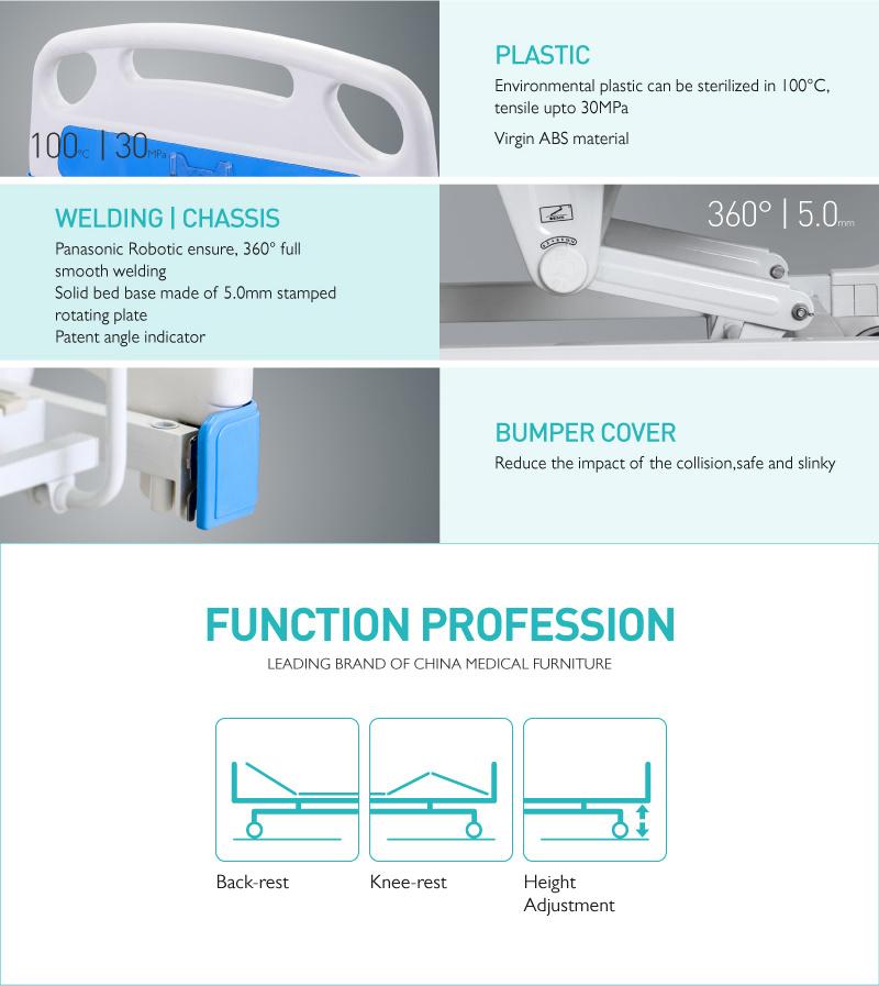A3w Manual Medical 3-Crank Hospital ICU Adjustable Bed