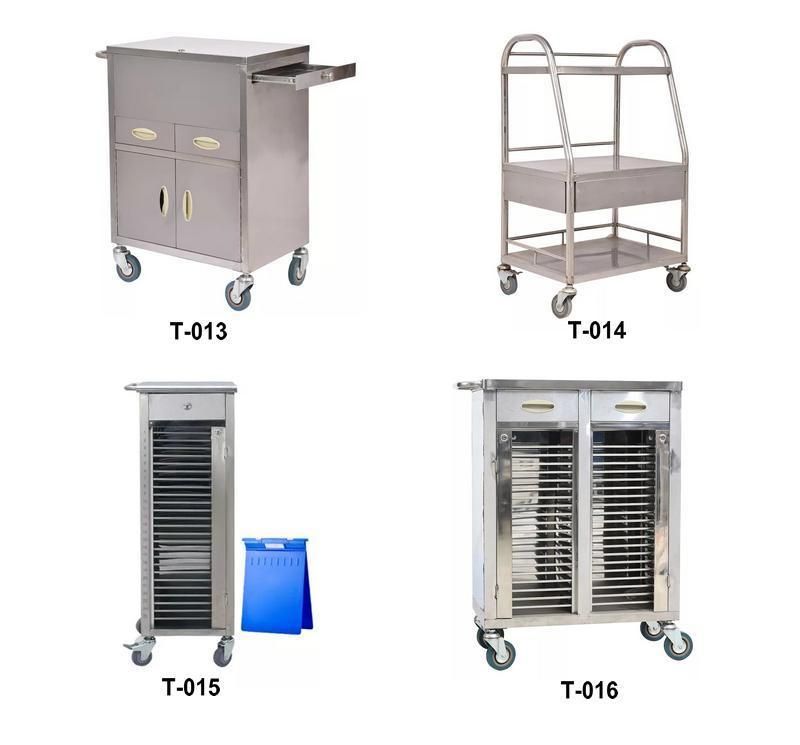 High Quality 304 Medical Stainless Steel Instrument Trolley for Hospital