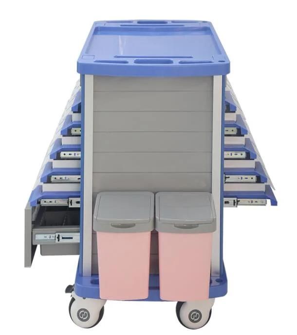 Hospital Equipment Five Drawers Cart Both Side ABS Treatment Trolley