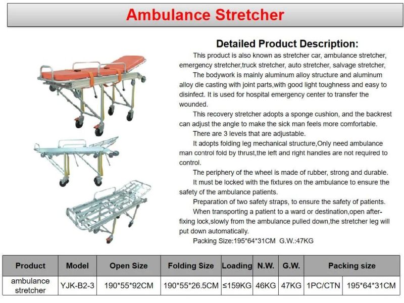 Hospital Medical Ambulance Stretcher First Aid Folding with Wheels