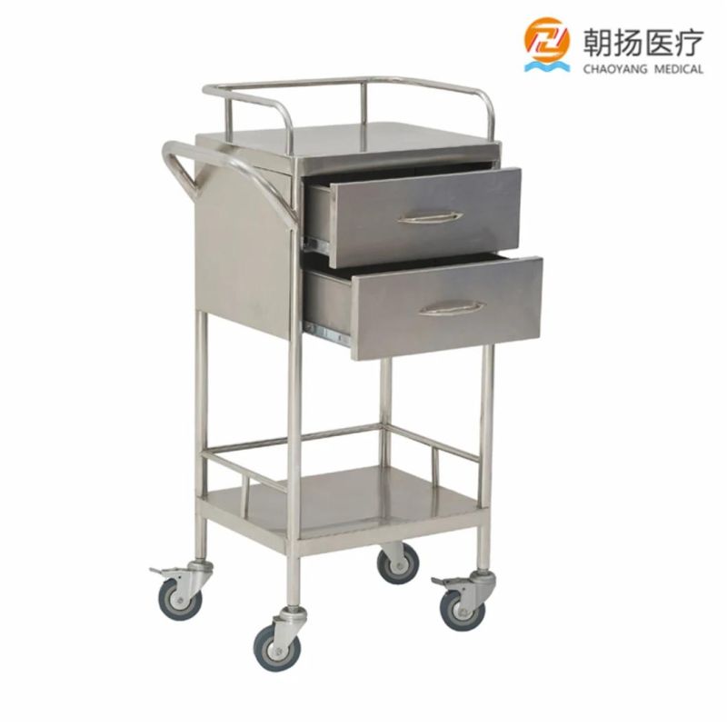 Hospital Furniture Stainless Steel Treatment Cart Emergency Trolley Medical Trolley for Sale Cy-D420b
