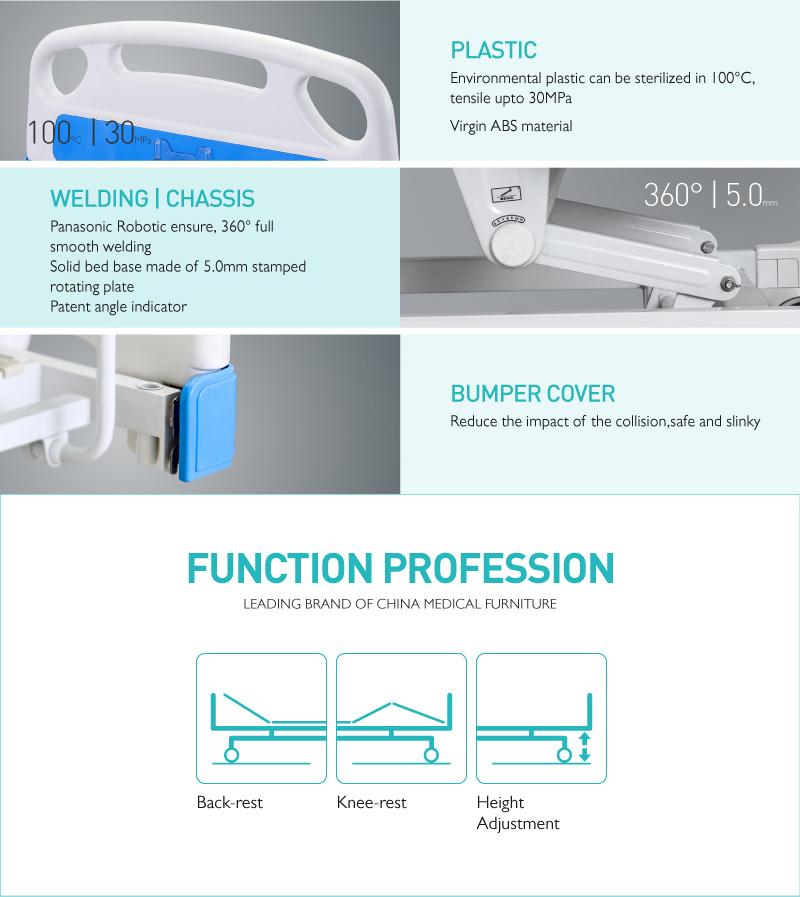 A3w Medical Manual Foldable Cheap Home Used Hospital Bed Factory with 3 Functions
