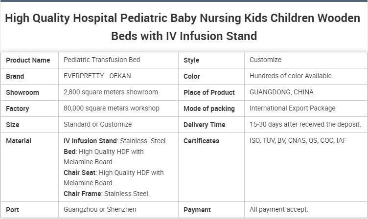 High Quality Hospital Pediatric Baby Nursing Kids Children Wooden Beds with IV Infusion Stand