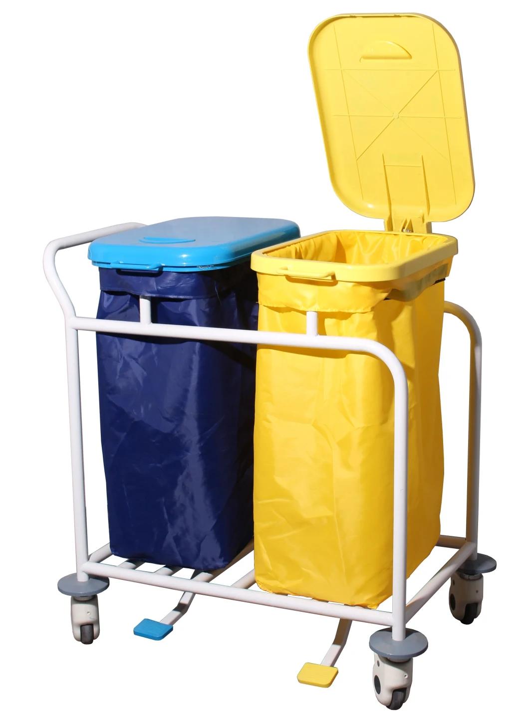 Medical Blue/Yellow Color Single Bins Hospital Linen Dirty Carts and Trolleys Pedal Type