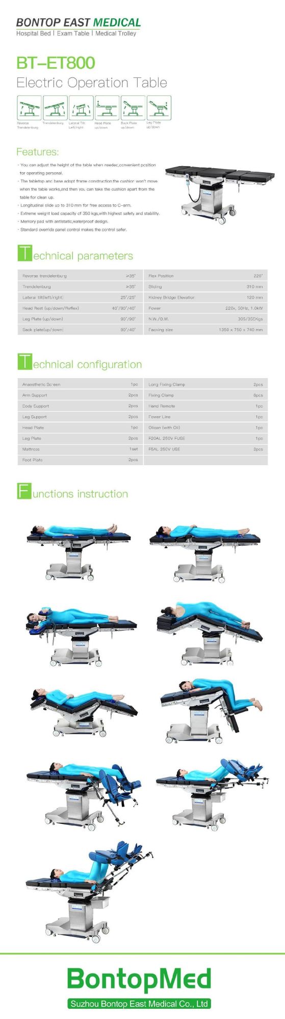 Electric Surgical Operating Tables Medical Operation Bed for Operation Room