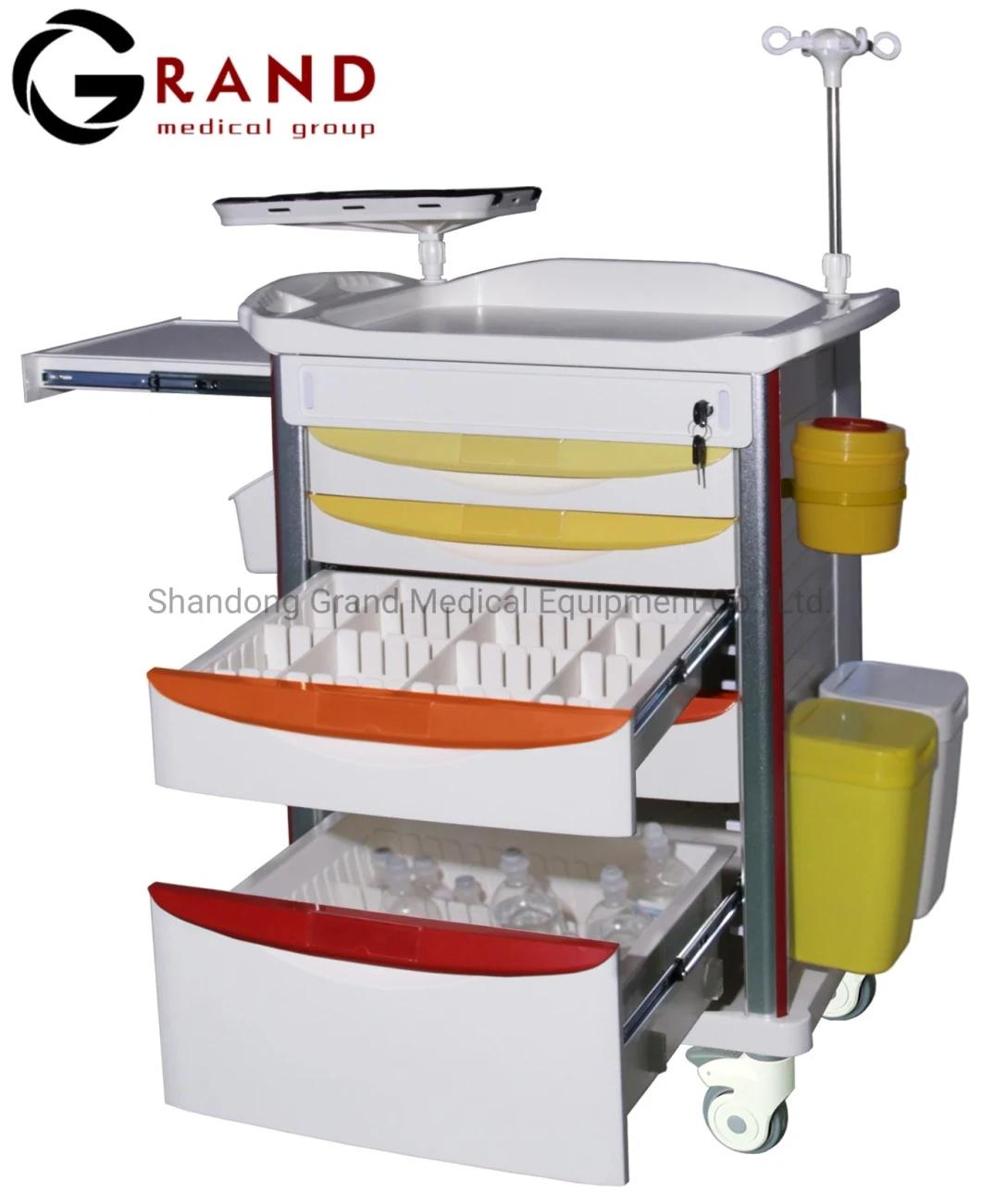 Buy modern Design China Factory in Stock Price Mobile Hospital Trolley Medical Emergency Cart ABS Material with Casters Hospital Furniture