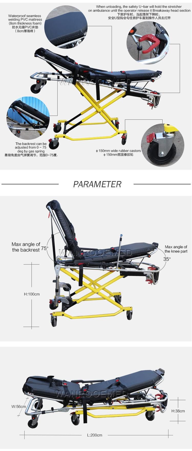 Ea-3G Hospital Adjustable Automatic Loading Ambulance Folding Rescue Transport Stretcher