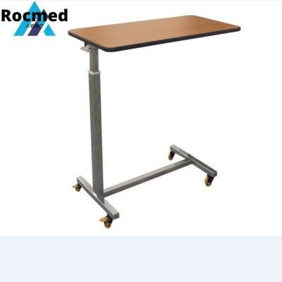 Stainless Steel Column Hospital Furniture Medical Overbed Table with Wheels