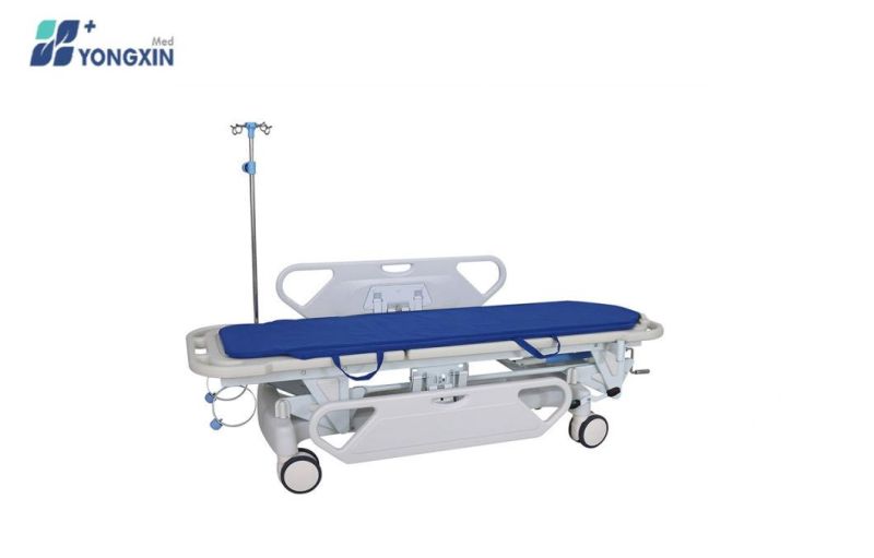 Yxz-E-1 Manual Hospital Used ABS Patient Transfer Trolley Stretcher for Emergency Room with Mattress and IV Pole