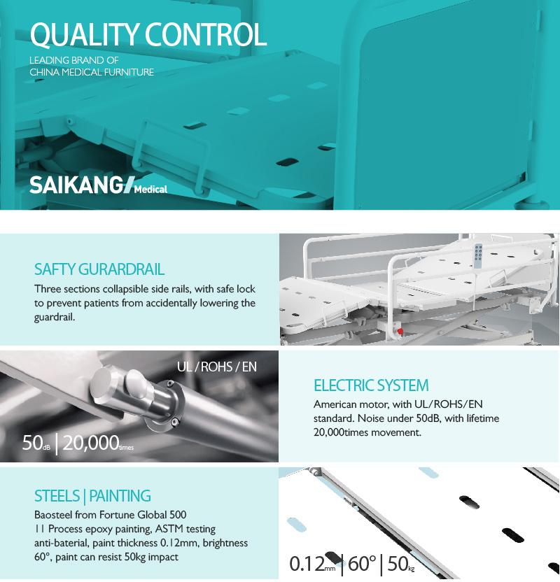 Y6n6s Three Functions Electric Bed with Siderail for Hospitals
