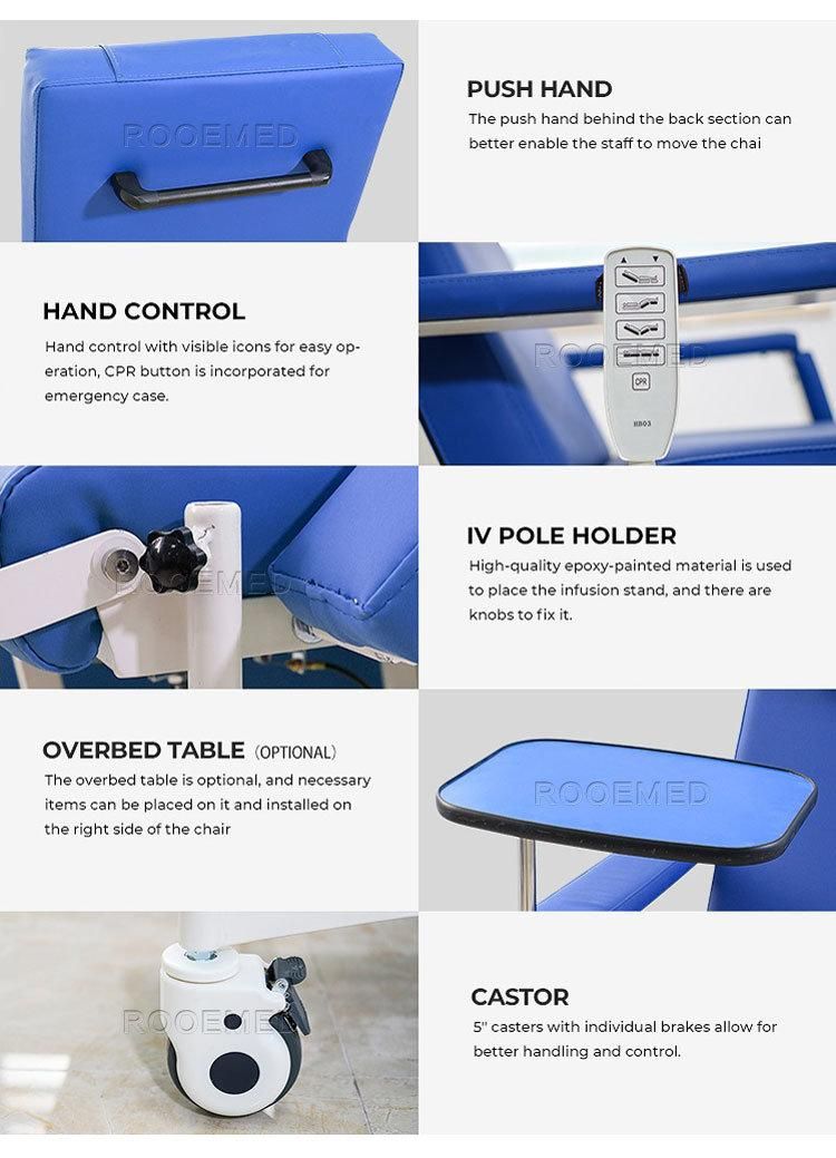 Factory Sale Medical Electric Three Functions Phlebotomy Blood Donation Dialysis Chair with Lift Function and Various Options