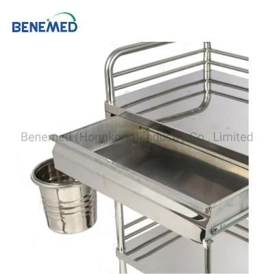 Hot Sale Hospital Stainless Steel Medical Cart Two Layers with Drawer Bmt-002