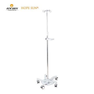 HS5822 - 4 Hooks Adjustable Stainless Steel Hospital Furniture Infusion IV Serum Stand with Grip