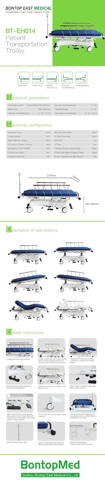 Hospital Medical Hydraulic Emergency Transfer Patient Transportation Trolley