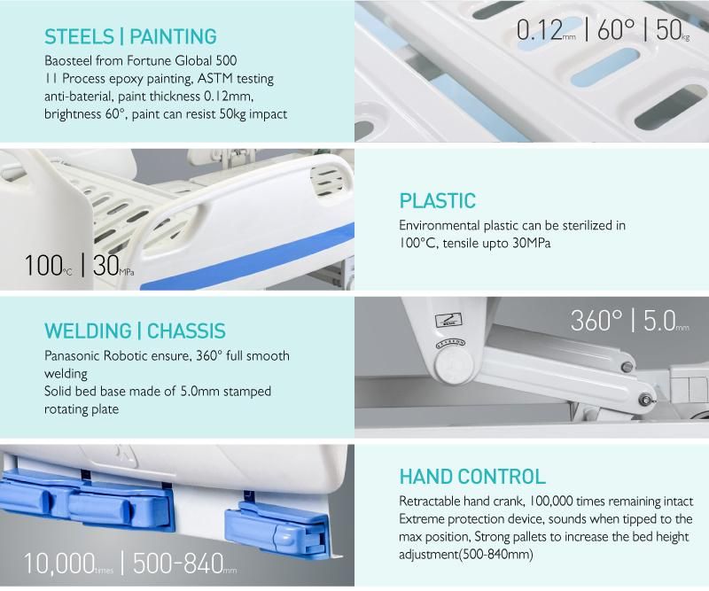 D3d Manual Double-Crank Medical Bed for Patients with Siderail