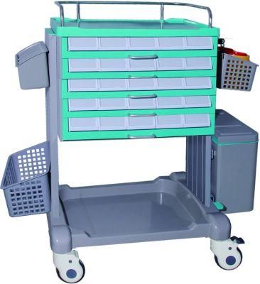 ABS Stainless Steel Crash Truck Hospital Trolley with Medicine Bins