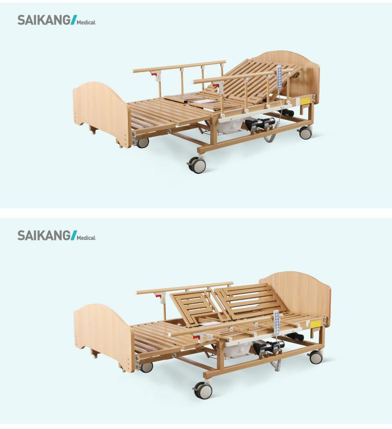 Sk-D07-1 Adjustable Hospital Electric Wooden Medical Bed with Casters