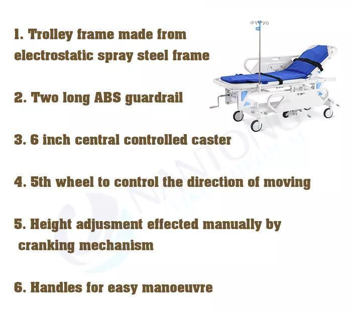 Patient Transportation Stretcher Trolley with Height Adjustable Medical Equipment