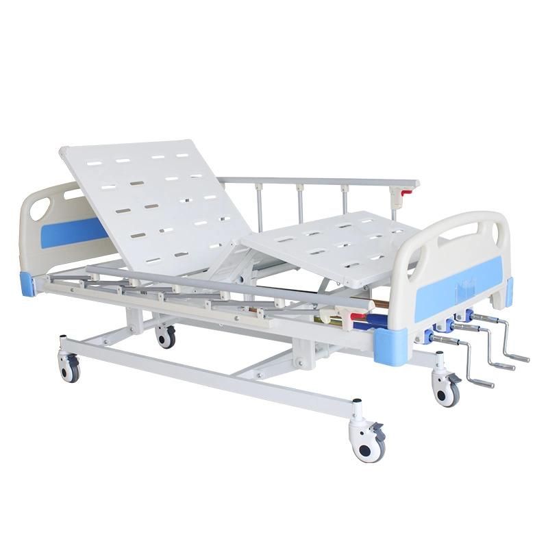 HS5153B 3 Cranks 3 Function Adjustable Medical Furniture Manual Fowler Medical Nursing Hospital Bed with Foldable Side Rails