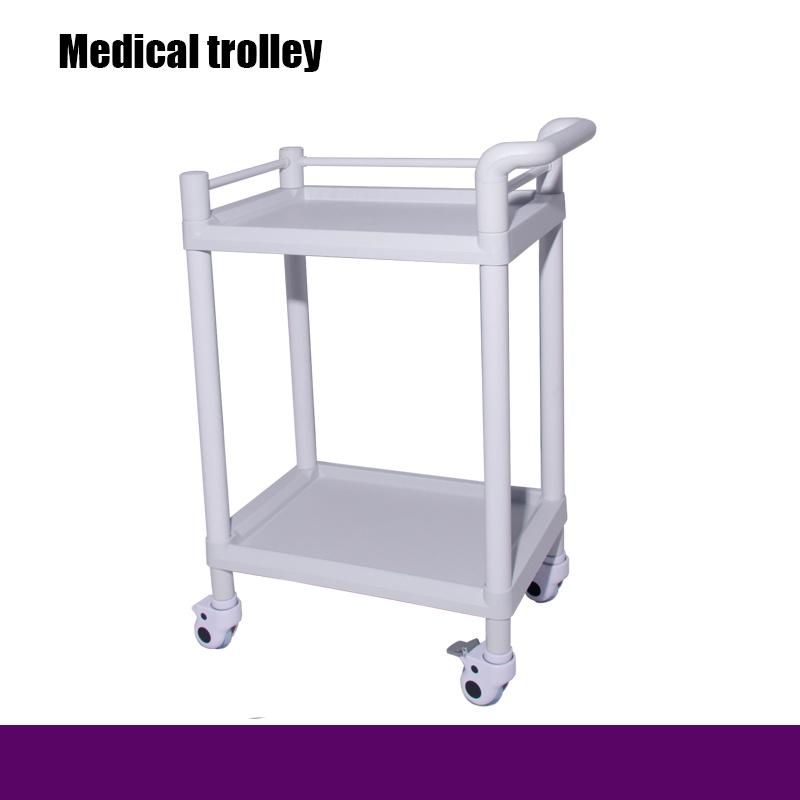 Hospital Multifunctional 2 Shelves ABS Trolley with Handrails