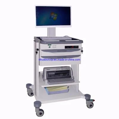 Laptop &amp; Printer Medical Trolley - Height Adjustable Mobile Treatment Hospital Cart