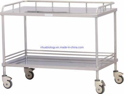 Hospital Medical Stainless Steel Instrument Trolley with 2 Layers