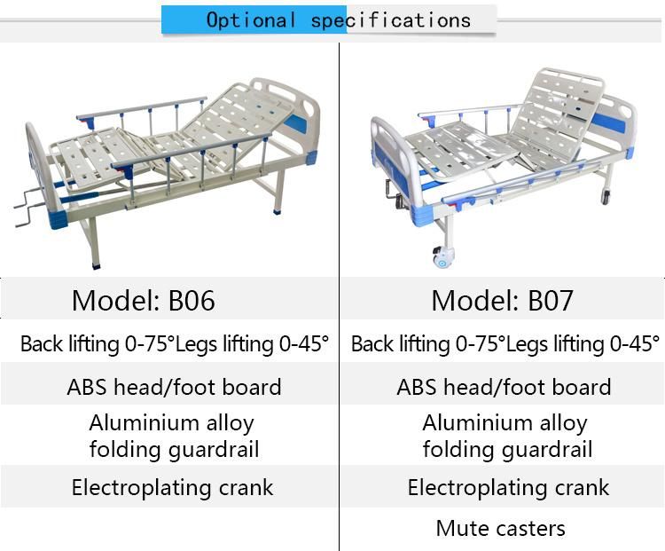 2 Crank 2 Function Manual Hospital Nursing Medical Bed for Patients