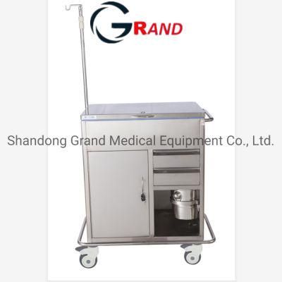 Stainless Steel Medical Movable Nursing Cart Hospital Half Closed Emergency Trolley