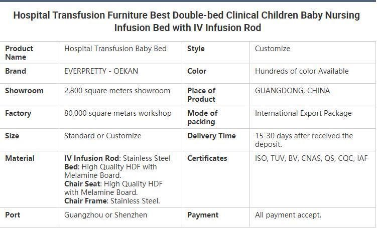 Hospital Transfusion Furniture Best Double-Bed Clinical Children Baby Nursing Infusion Bed with IV Infusion Rod