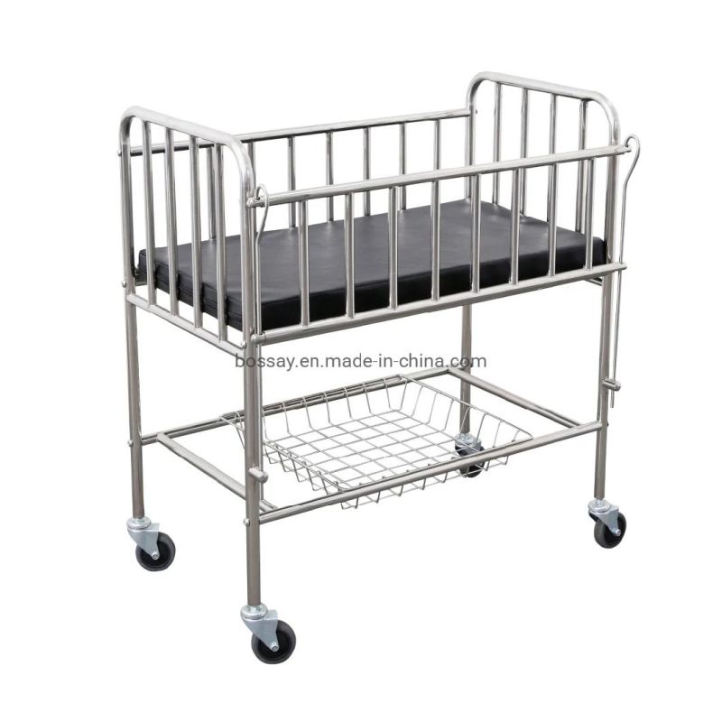 Stainless Steel Pediatric Adjustable Babies Bed for Hospital
