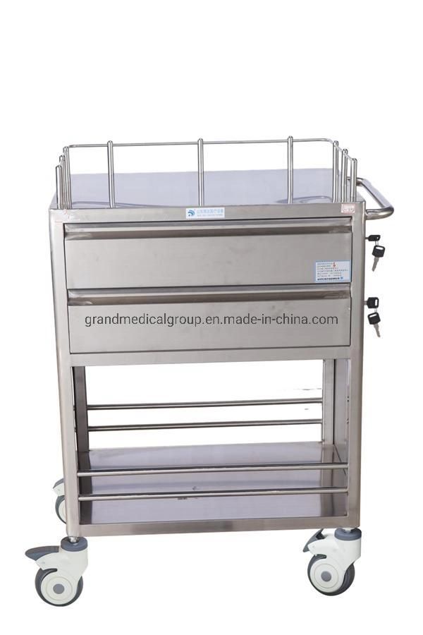 Medical Hospital Dressing Stainless Steel Trolley Surgical Trolley with Drawers