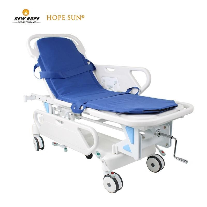 HS7121 Luxury Manual 1 Crank Patient Transfer Rescue Stretcher Trolley Emergency Strecher Manufacture with Mattress