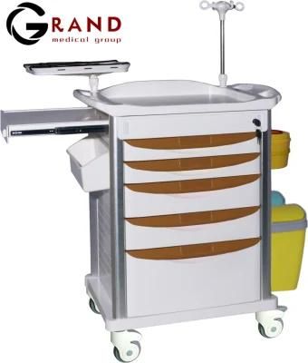 New Durable ABS Emergency Hospital Medical Cart Mobile Trolley for Sale Hospital Emergency Medicine ABS Instrument Trolley with Infusion Stand
