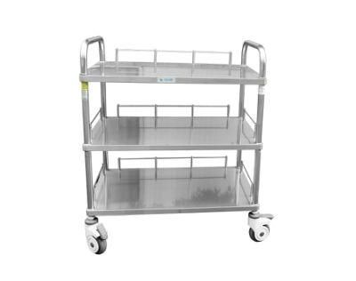 Stainless Steel Hospital Nursing Medicine Trolley with Three Drawers