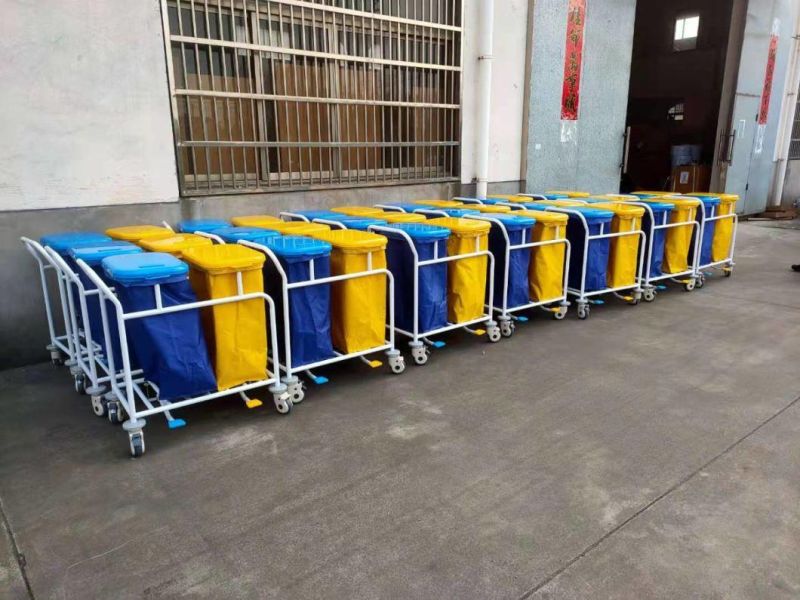 Cheap Hospital Dirty Clothes Collecting, Foldable Metal Hotel Dirty Laundry Linen Trolley Hamper Cart with Lid Foot Pedal Wheels Price