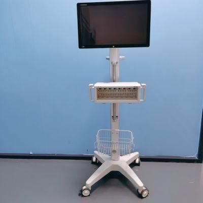 Hot-Hospital Use Bedside Mobile Medical Tablet Cart &amp; Patient Monitor Trolley with Basket