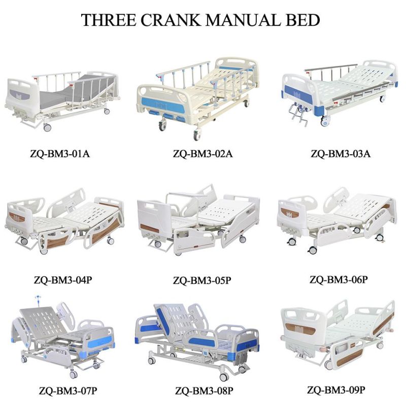 China Manufacturer Multifunctional Adjustable Three Cranks Manual Medical Bed