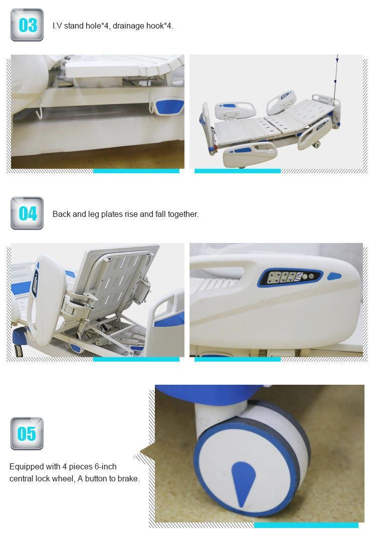 High Quality 5 Functions Medical Sickbed Automatic Hospital Patient Bed