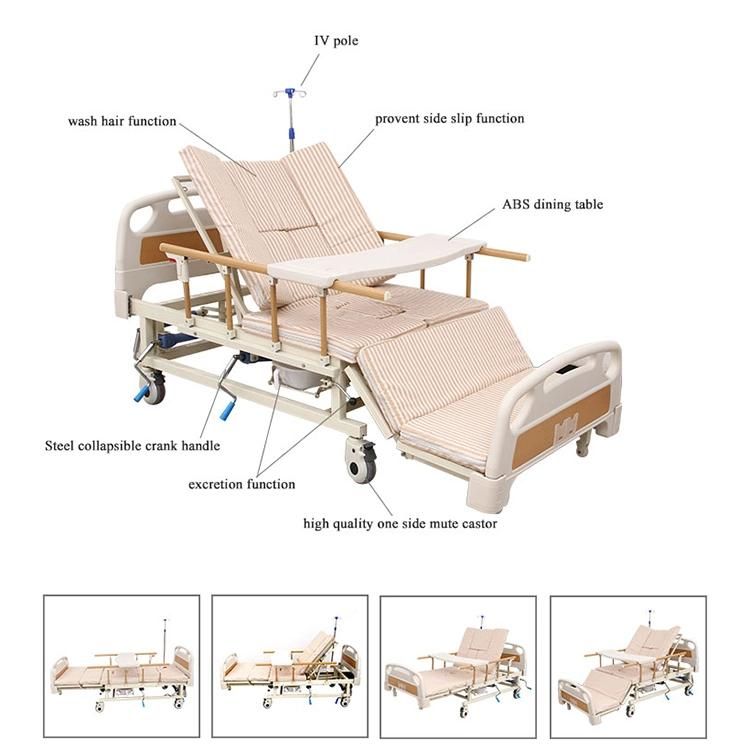 Medical Furniture Homecare Multi-Function Manual Hospital Nursing Bed with Toilet