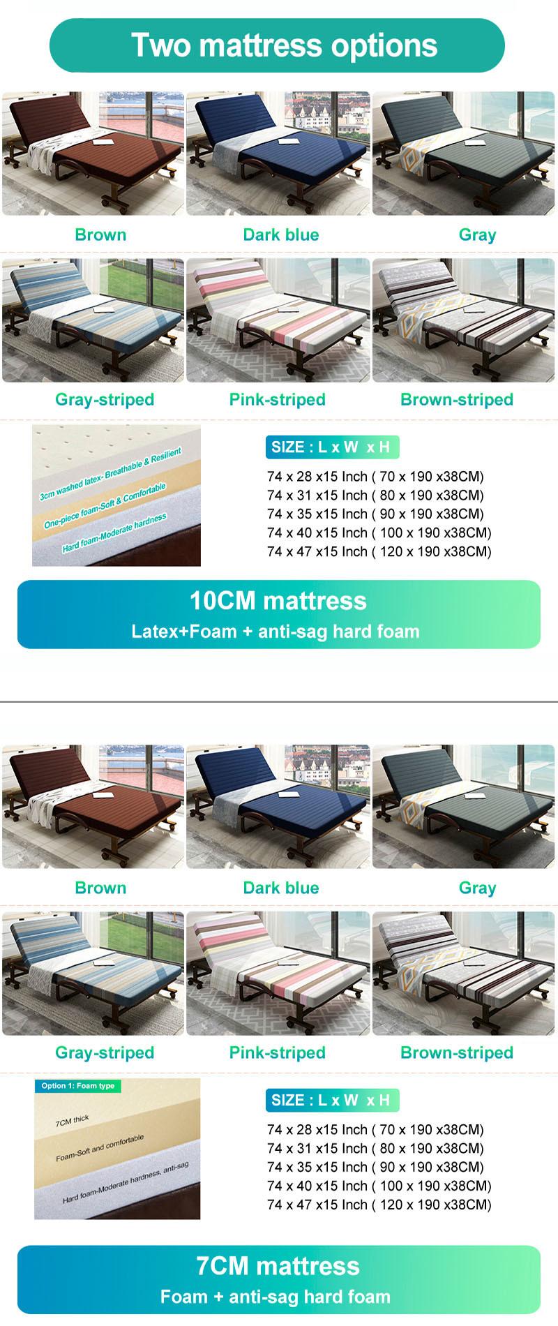 Hospital Folding Bed Extra Portable Foam Mattress Super Strong Frame Twin Size
