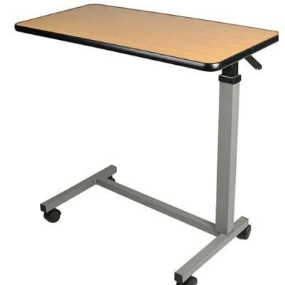Hospital Bed Adjustable Move Wooden Overbed Table with Casters Movable Hospital Dining Table