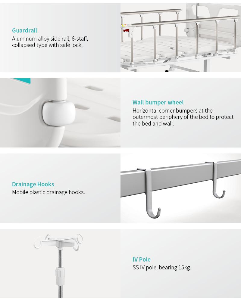 V2K5c Saikang Wholesale Movable Aluminum Siderails 2 Cranks 2 Function Medical Manual Hospital Bed with Infusion Pole