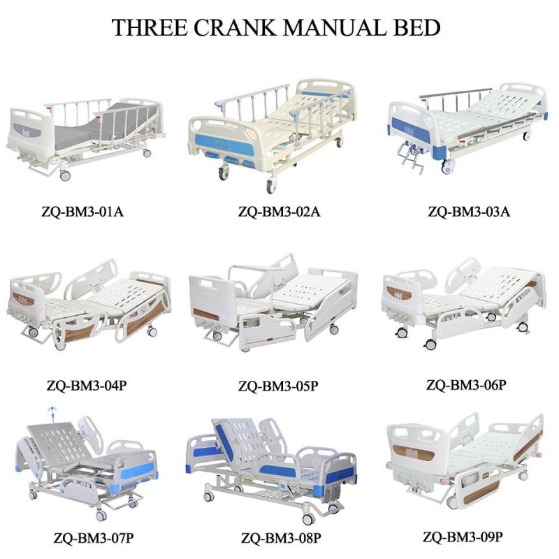 Manual Three Crank Hospital Bed for Clinc and Hospital