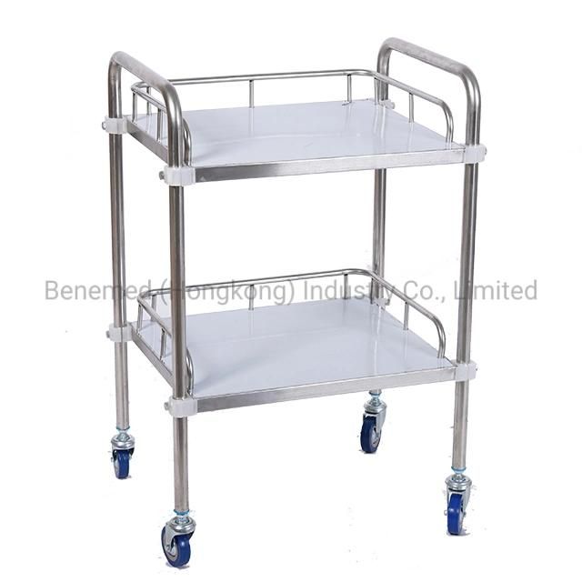 Hot Sale Hospital Stainless Steel Medical Cart Two Layers with Drawer Bmt-002